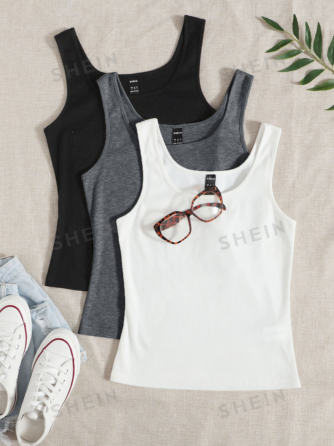 

Майка больших размеров EZwear, ребристая вязка, 3 шт Shein, мультиколор