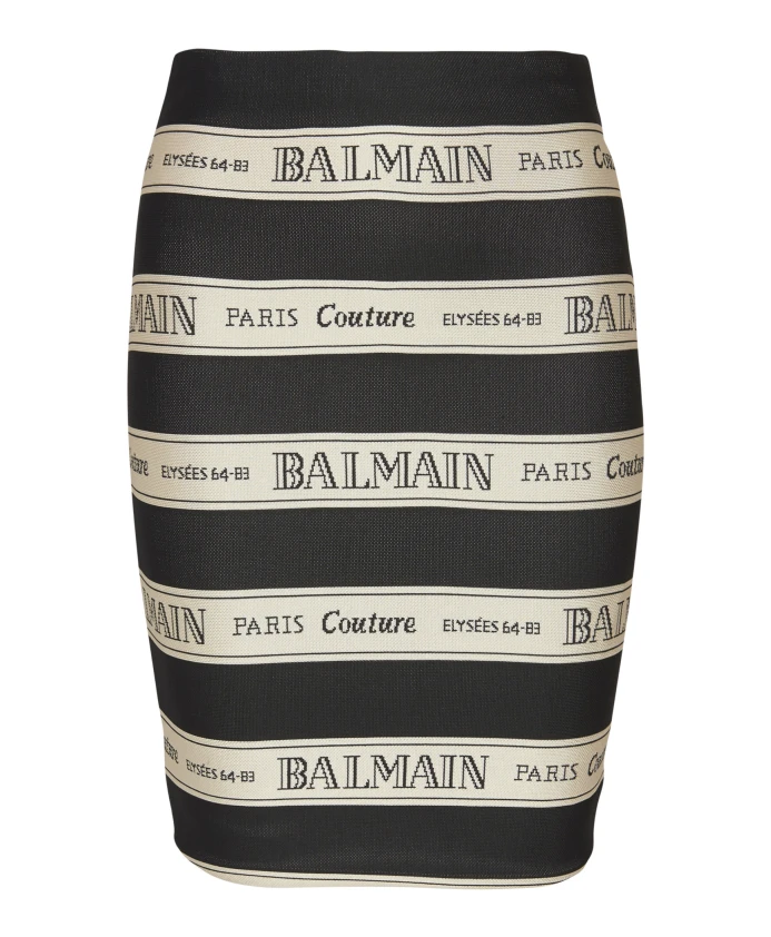 

Короткая юбка из жаккарда с ленточным мотивом Balmain, черный