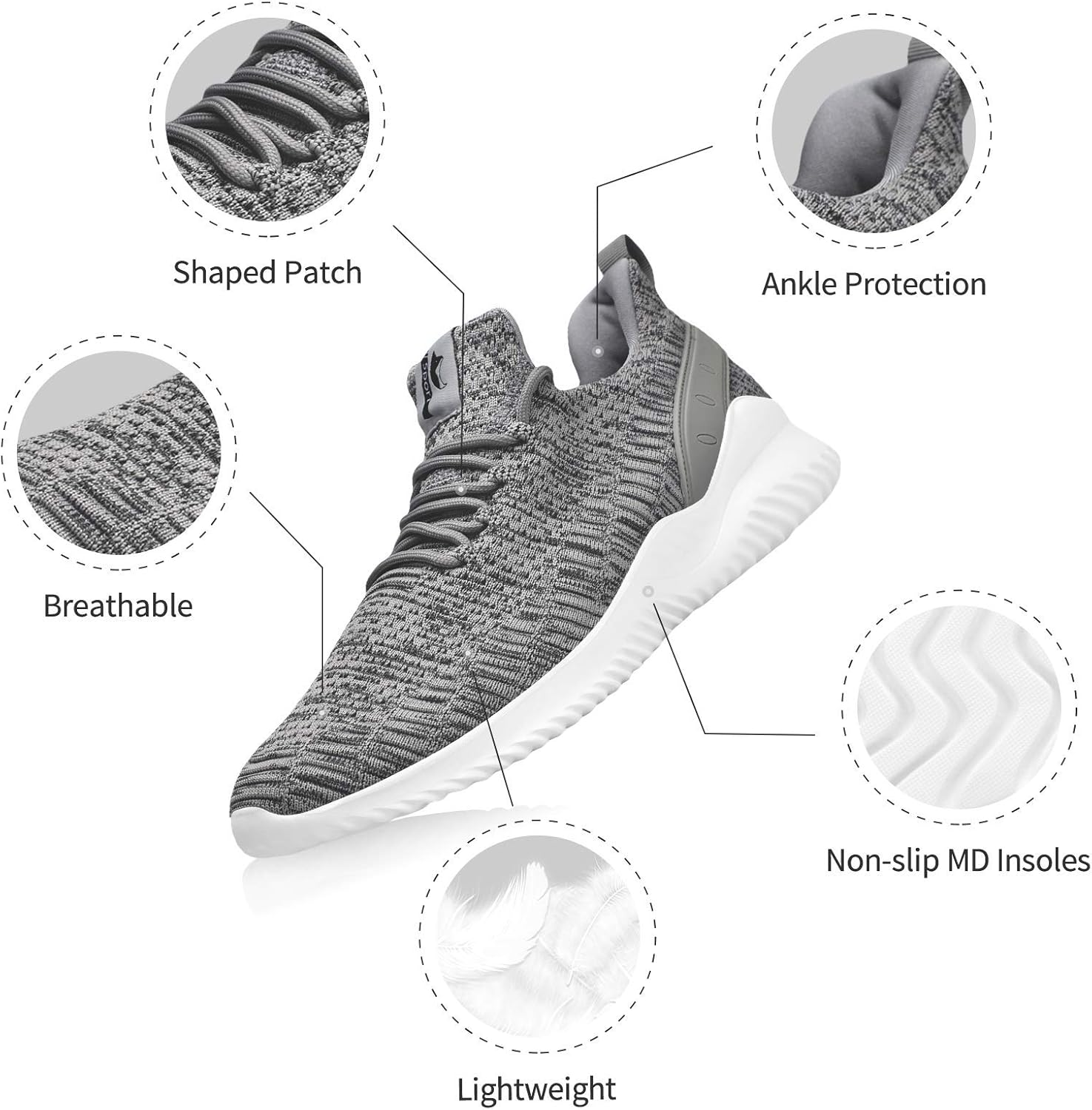Кроссовки Flysocks для мужчин с легкой посадкой, нескользящие рабочие туфли, легкие дышащие сетчатые кроссовки для повседневной носки, тенниса, бега и ходьбы, серый — фото 2