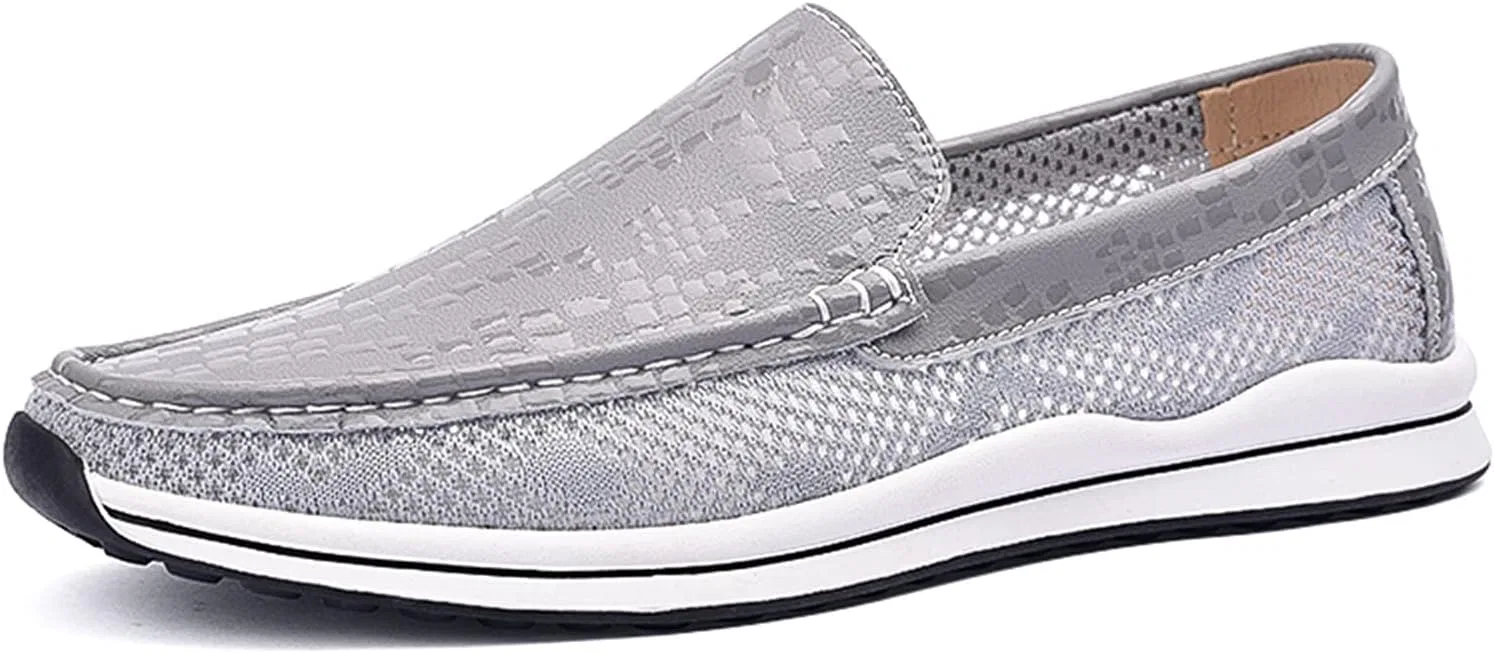 Лоферы мужские дышащие, Loafers for Men Round Toe Breathable Lightweight Driving Loafers Flat Heel Flexible Anti-Slip Classic Slip-ons, серый PUGHGAETZF