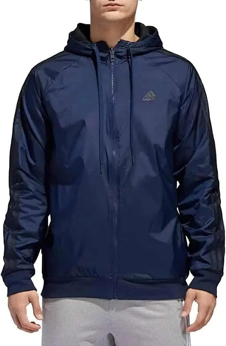 Мужская двусторонняя легкая куртка Adidas Balance с тремя полосками и капюшоном, цвет Collegiate Navy/Black