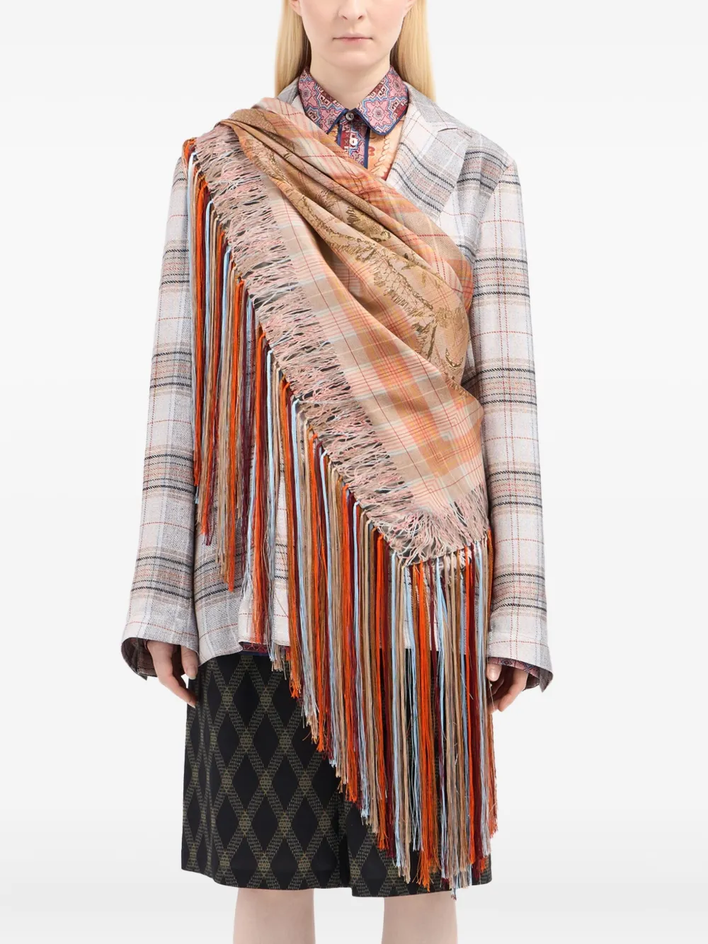 

Шарф в клетку с бахромчатыми краями Pierre-Louis Mascia, оранжевый