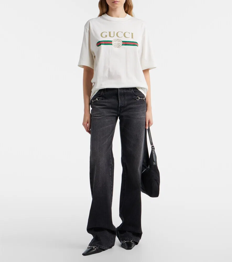 Футболка Gucci с логотипом, из хлопкового трикотажа и шелка, белый — фото 2