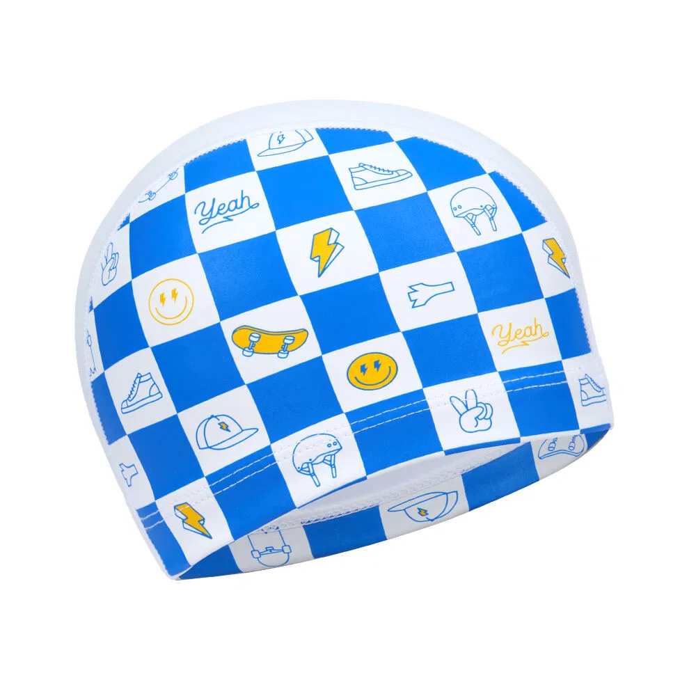 Детская шапочка для плавания Checkerboard Icon PU, белая, от Renomaswim — фото 3