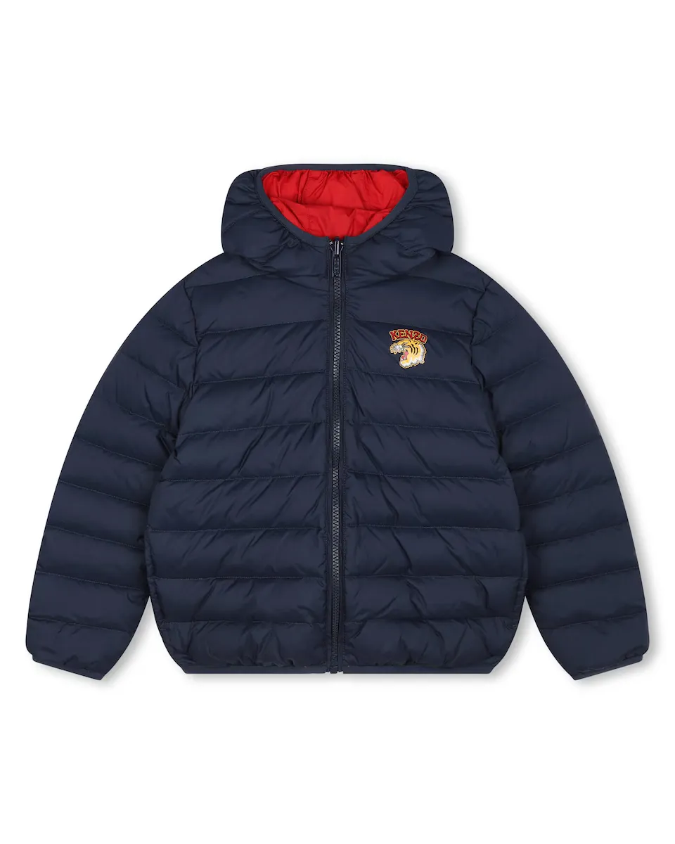 

Двусторонний непромокаемый детский пуховик с капюшоном Kenzo Kids, темно-синий