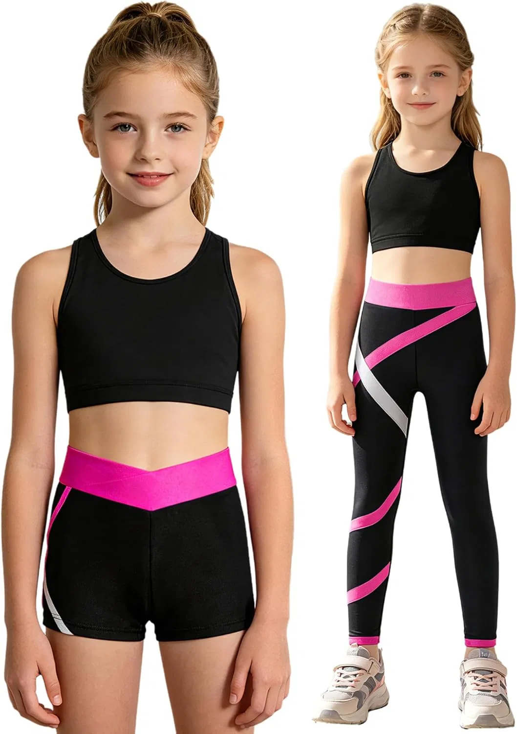 Детский спортивный комплект из топа, шорт и леггинсов Hansber, Hot Pink