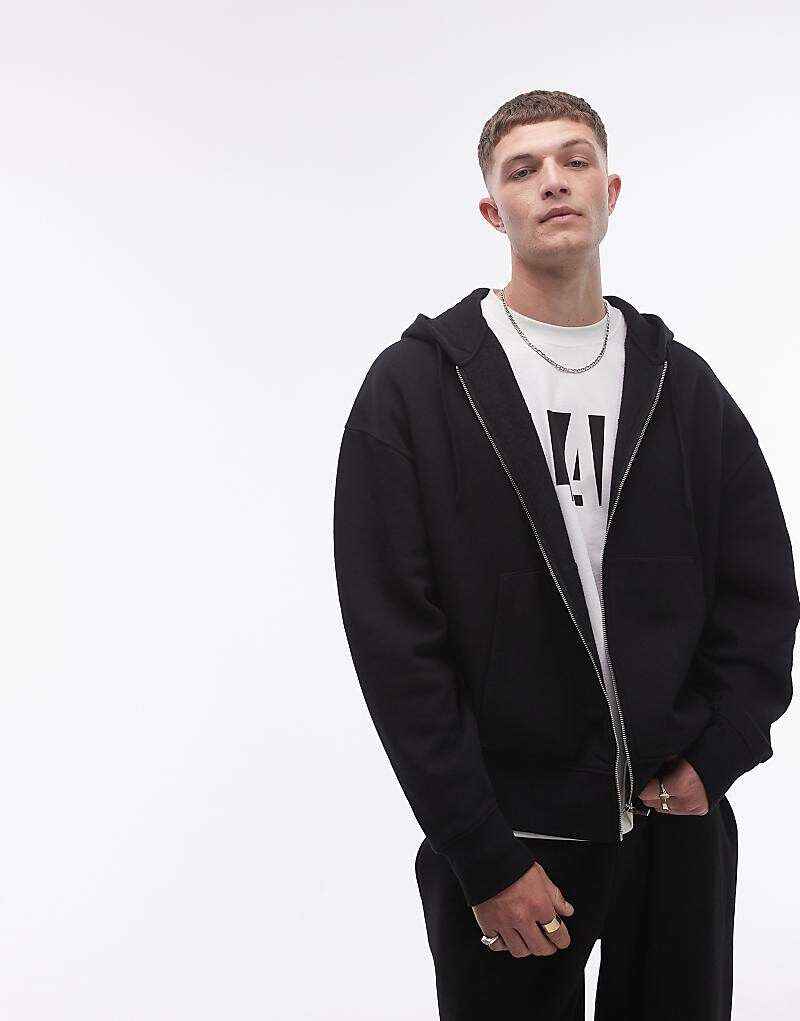 

Topman – черная толстовка свободного кроя на молнии