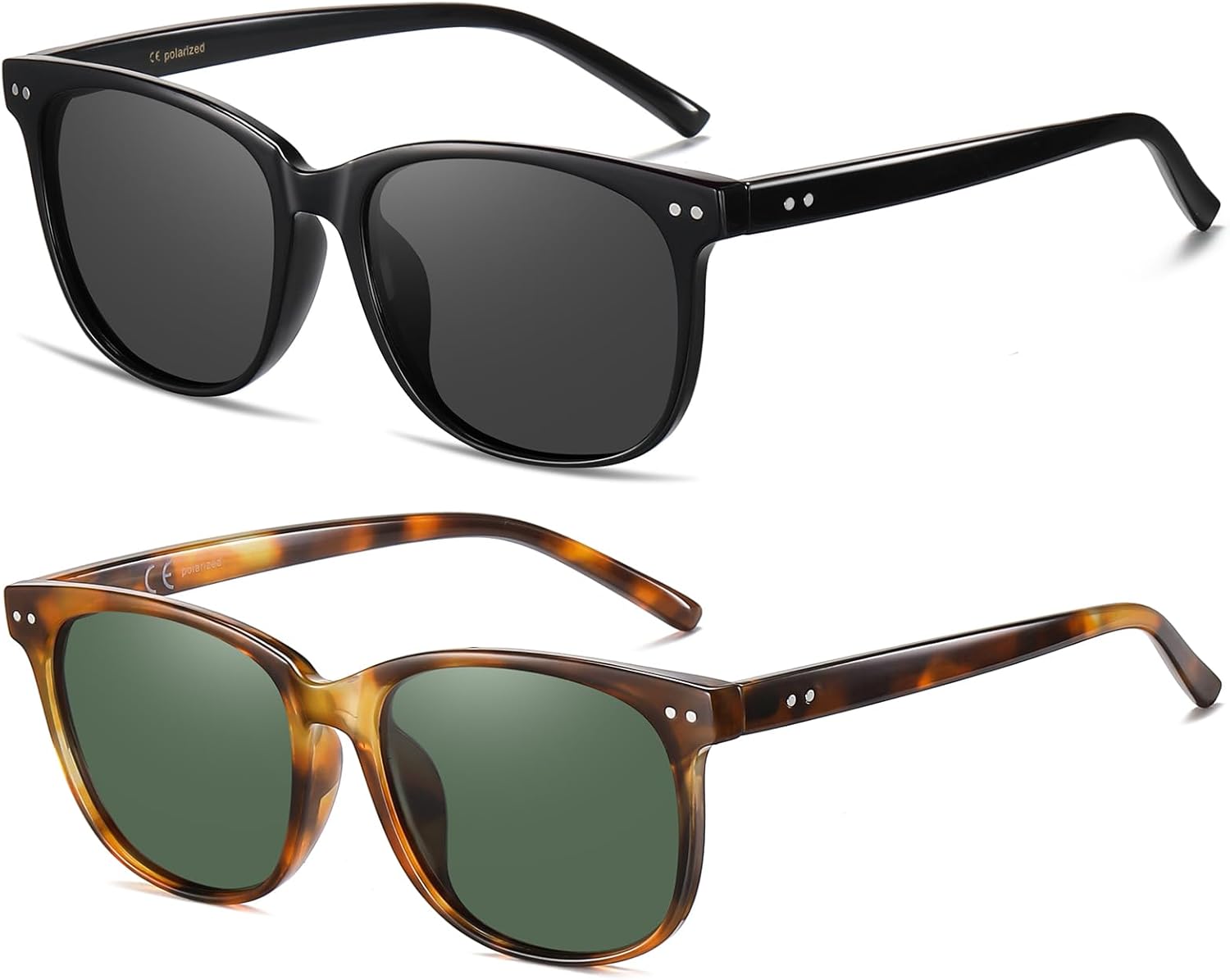 

Женские поляризованные солнцезащитные очки HAOLOTA, классические круглые солнцезащитные очки для вождения, рыбалки, легкие, с защитой от УФ-излучения UV400, A07 2pcs Black/Grey + Brown Tortoises/Light Green