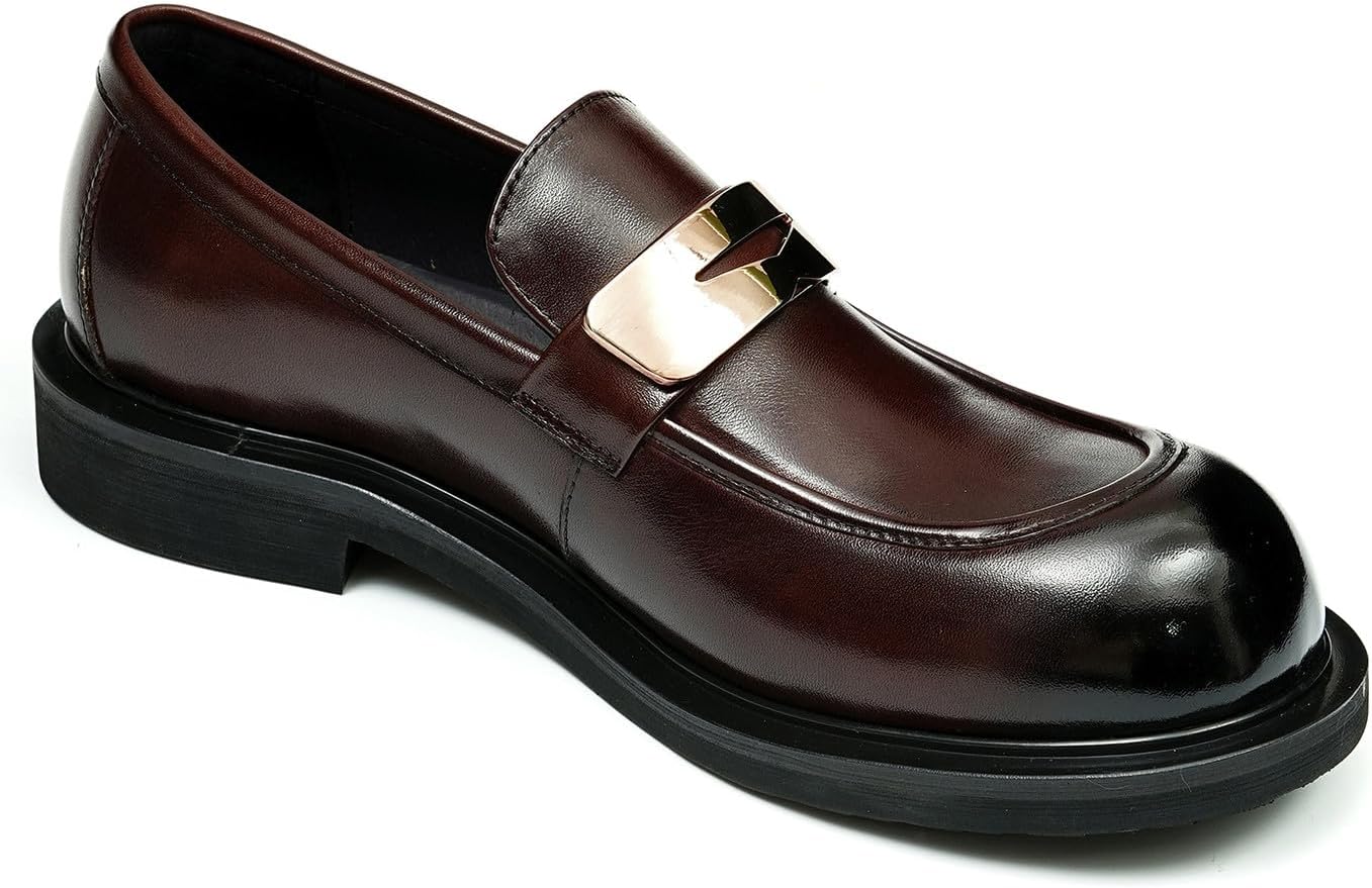 Мужские слипоны Santimon Loafers, формальные лоферы Penny, модные натуральные кожаные с квадратным носком, туфли для выпускного, смокинга, свадьбы, делового и повседневного ношения, легкие туфли для костюма, коричневый — фото 3