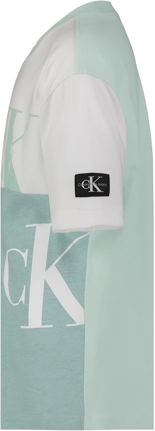 Футболка Calvin Klein Boys с коротким рукавом, модным принтом и круглым вырезом, удобная, свободного кроя, Block Party Lt Sage Heather — фото 2