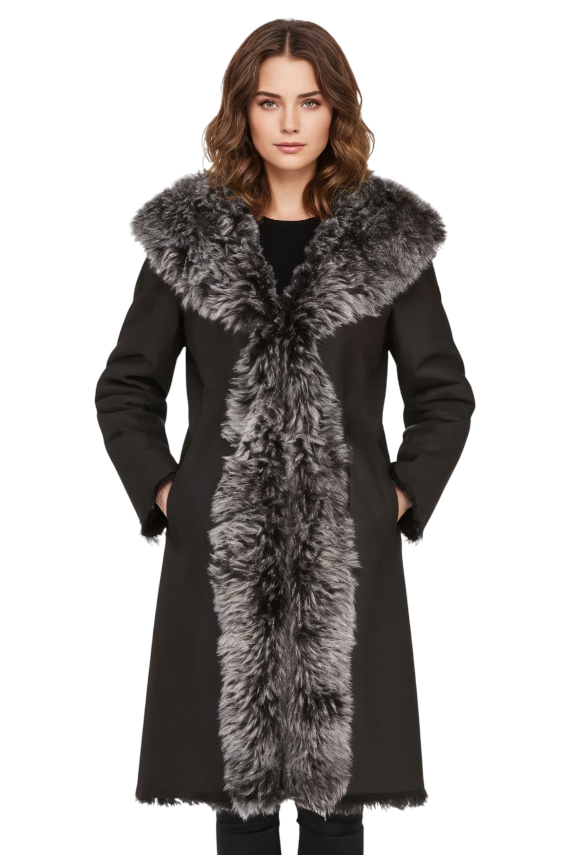 

Женский черный плащ из натуральной овечьей кожи Toscana с капюшоном - Верона Infinity Leather, черный