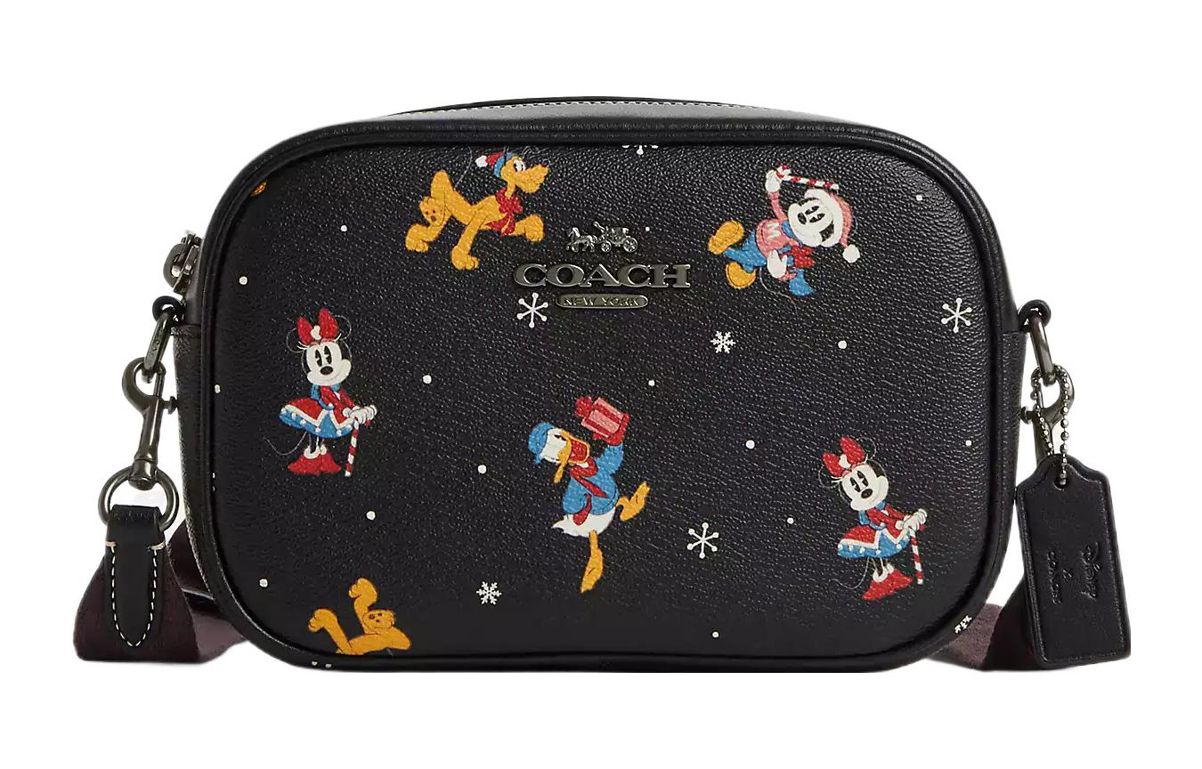 

Disney Collaboration Jamie Холщовая С Кожаными Вставками Фотосумка Через Плечо Кроссбоди Маленький Размер Женская Черная COACH