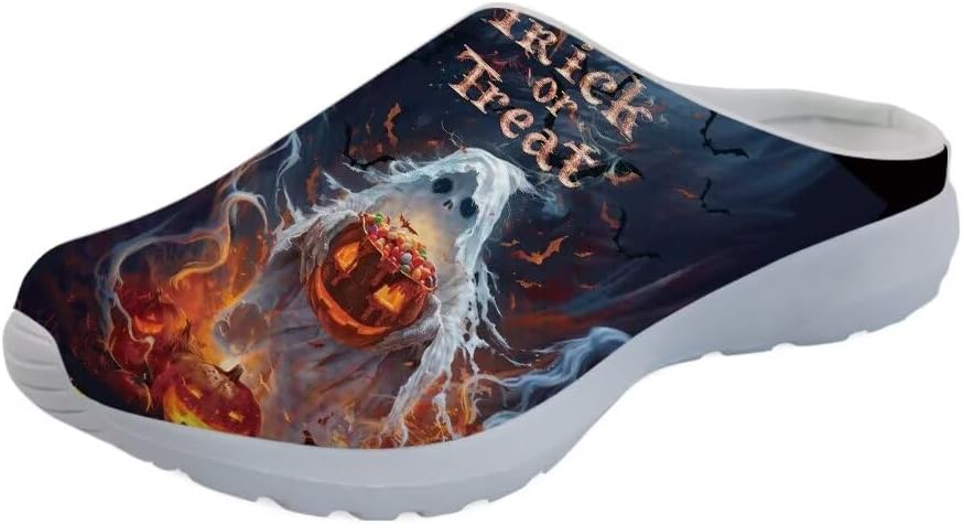 

Женские слипоны-мюли Forchrinse Black Bat Cobweb, мужские садовые сабо, сетчатые прогулочные туфли для повседневной носки, работы и спортзала, Halloween Ghost