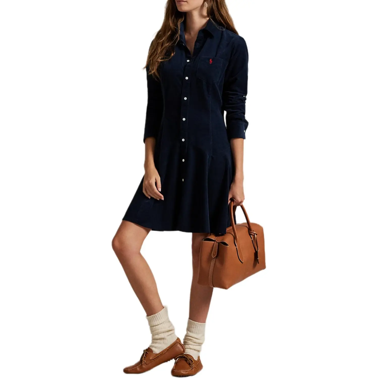 Короткое платье-рубашка из вельвета Polo Ralph Lauren, синий — фото 2