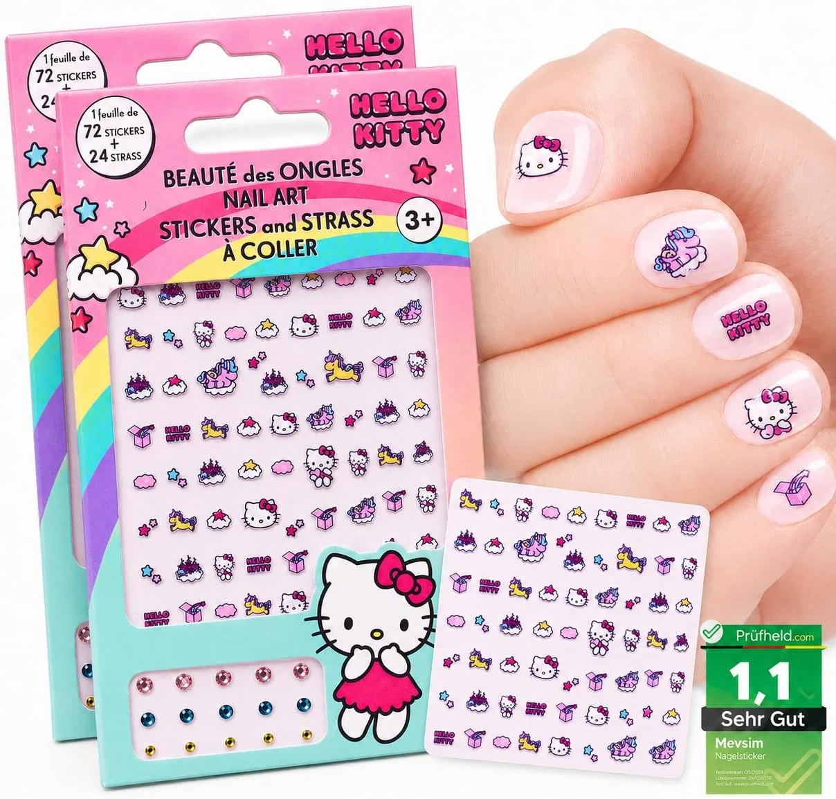 Детский набор наклеек для ногтей Hello Kitty, 144 наклейки и 48 страз Mevsim Store, Hello Kitty