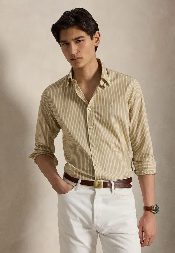 Рубашка из полосатого поплина, Polo Ralph Lauren, цвет прибрежный бежевый белый