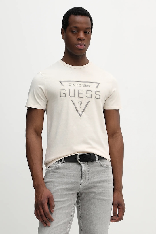 

Хлопковая футболка Guess, бежевый