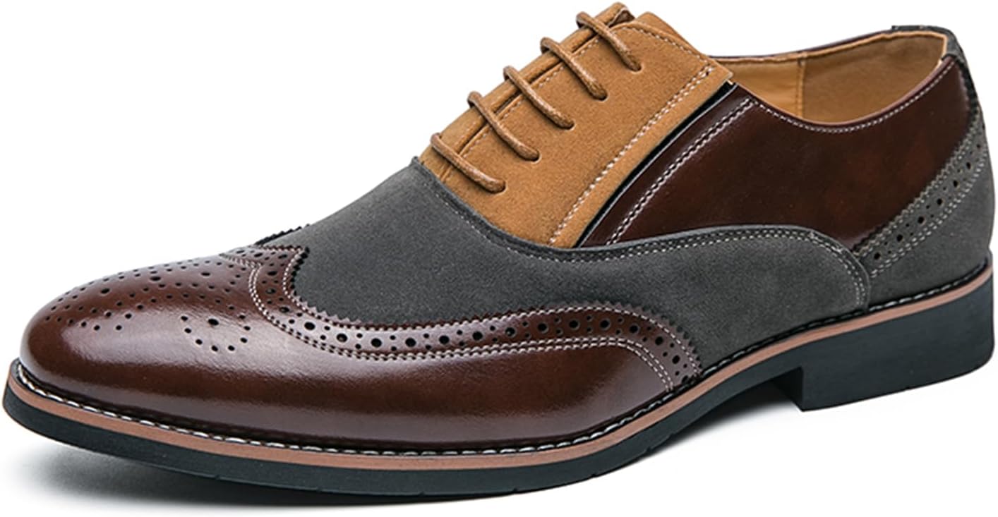 

Мужские классические туфли из кожи с двухцветным носком, оксфорды с закрытым шнуром, броги с крылышком, формальные деловые дерби для мужчин Abborora, коричневый