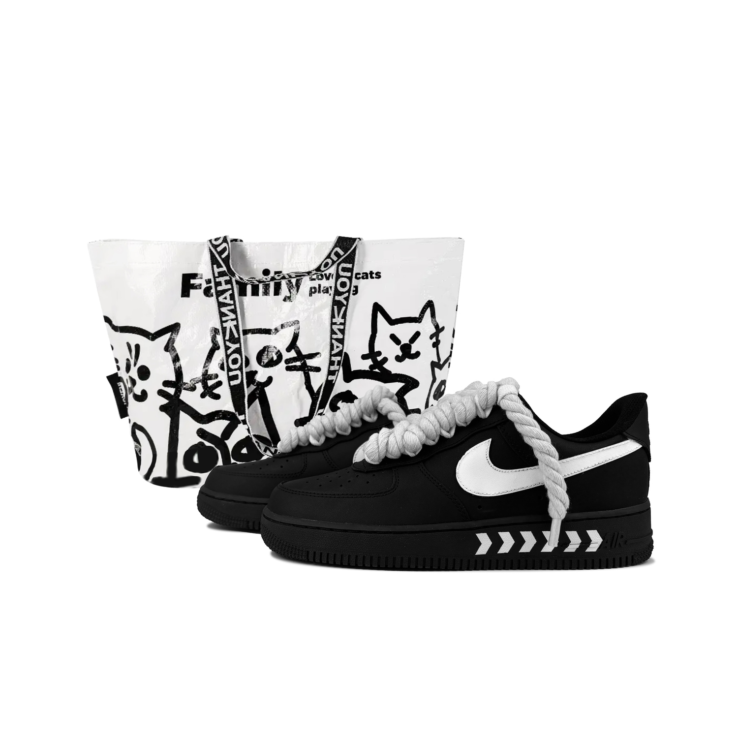 

Nike Air Force 1 противоскользящие износостойкие низкие скейтерские кроссовки унисекс черно-белые черные, цвет Black