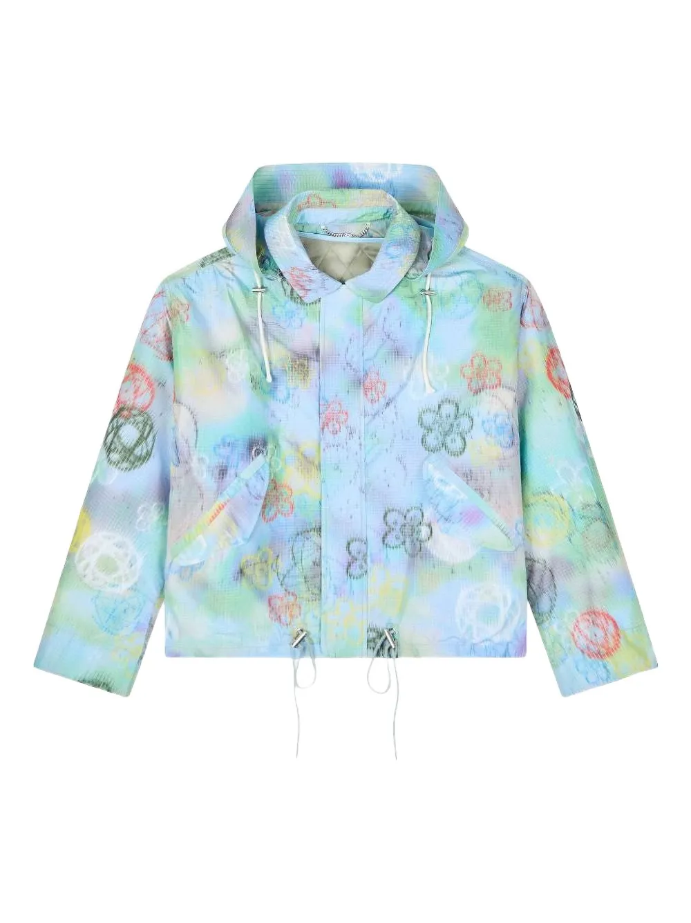 

Стеганый пуховик с цветочным принтом Kenzo, синий