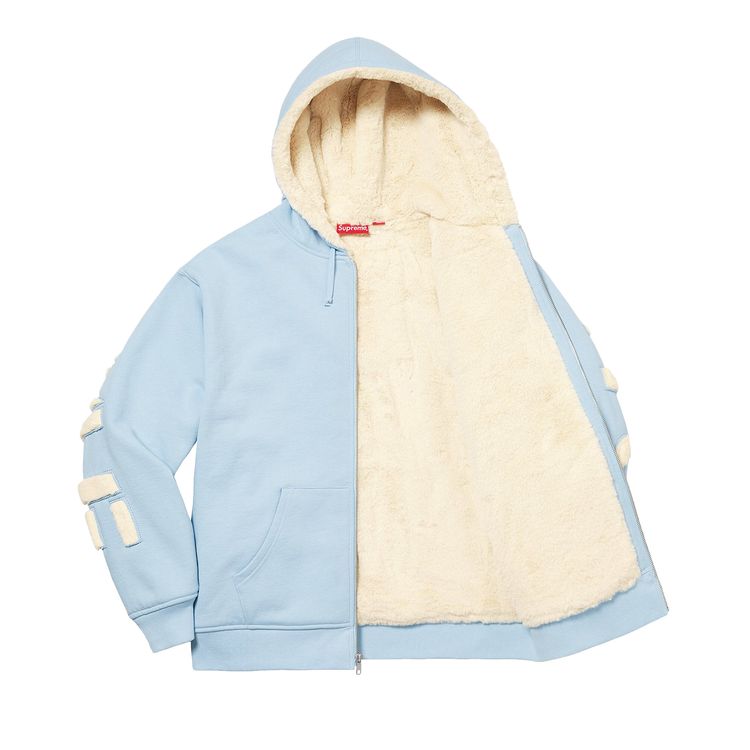 Толстовка Supreme Faux Fur Lined Zip Up Hooded Sweatshirt 'Light Blue', синий — фото 3