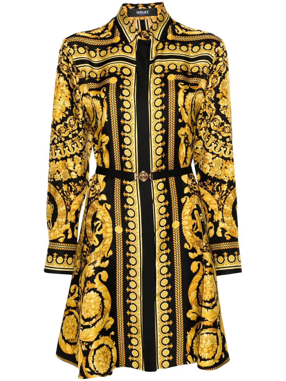 

Шелковое платье мини Heritage с принтом VERSACE, черный