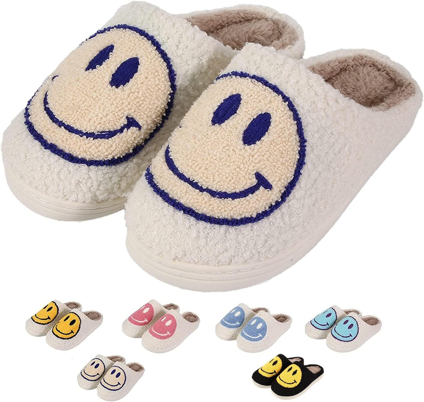 

Ретро-тапочки с пушистым лицом для женщин и мужчин, милые желтые домашние тапочки с изображением лица от The Label для дома и улицы, розовые/белые/черные/синие Lezirtoi