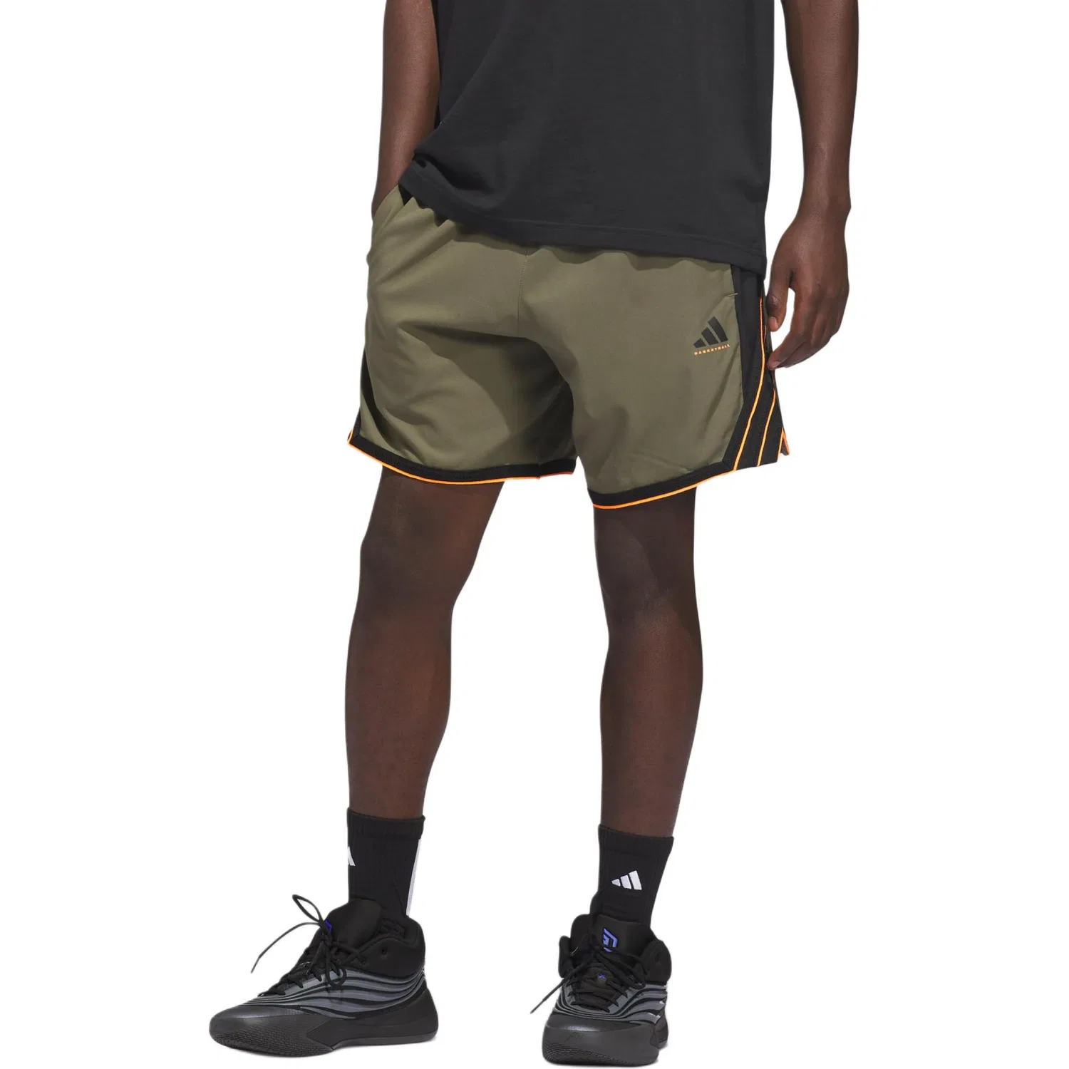 Шорты баскетбольные Unisex Adidas, Olive Strata / Lucid Orange