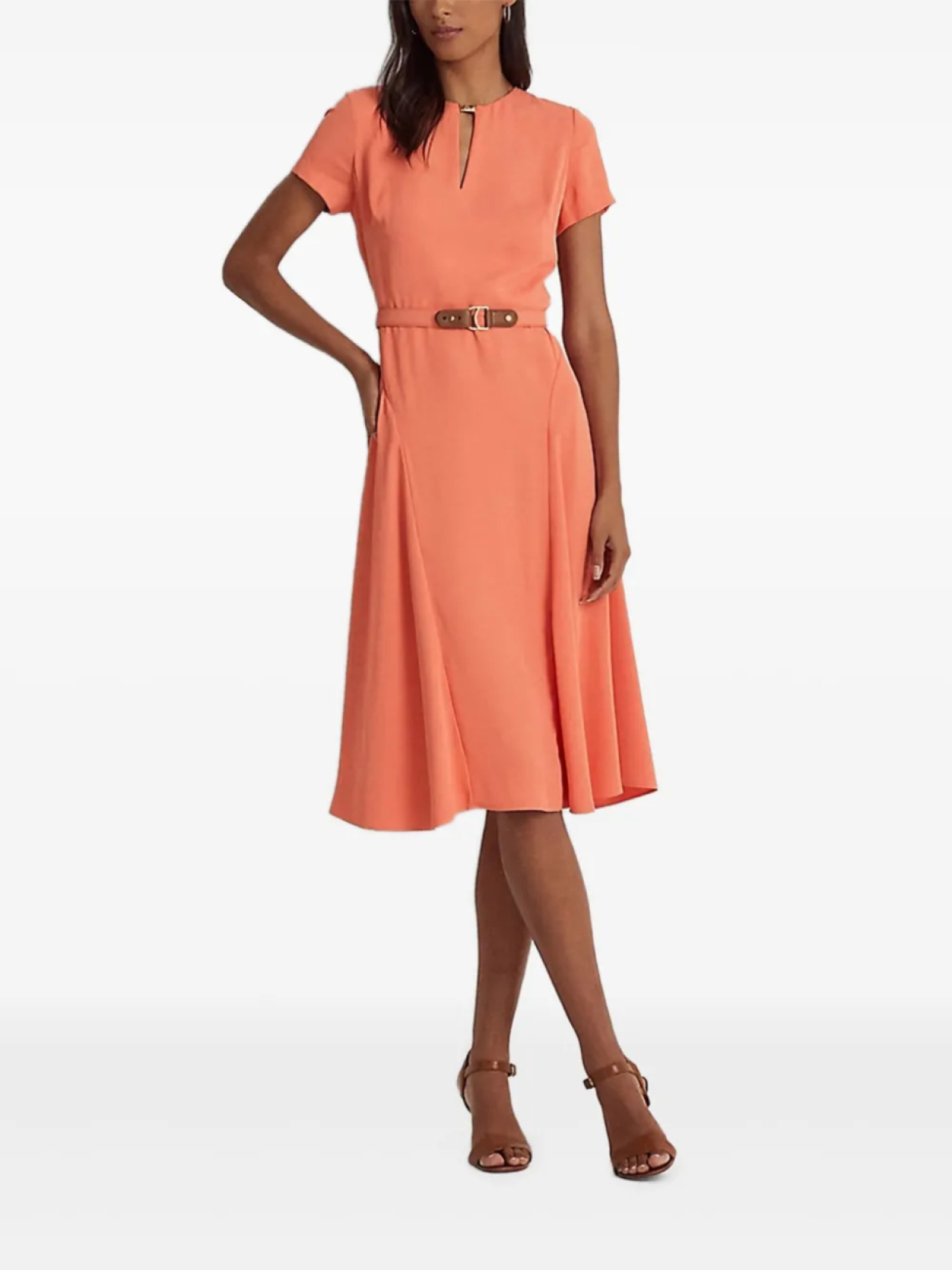 

Платье миди с короткими рукавами и поясом Lauren Ralph Lauren, оранжевый