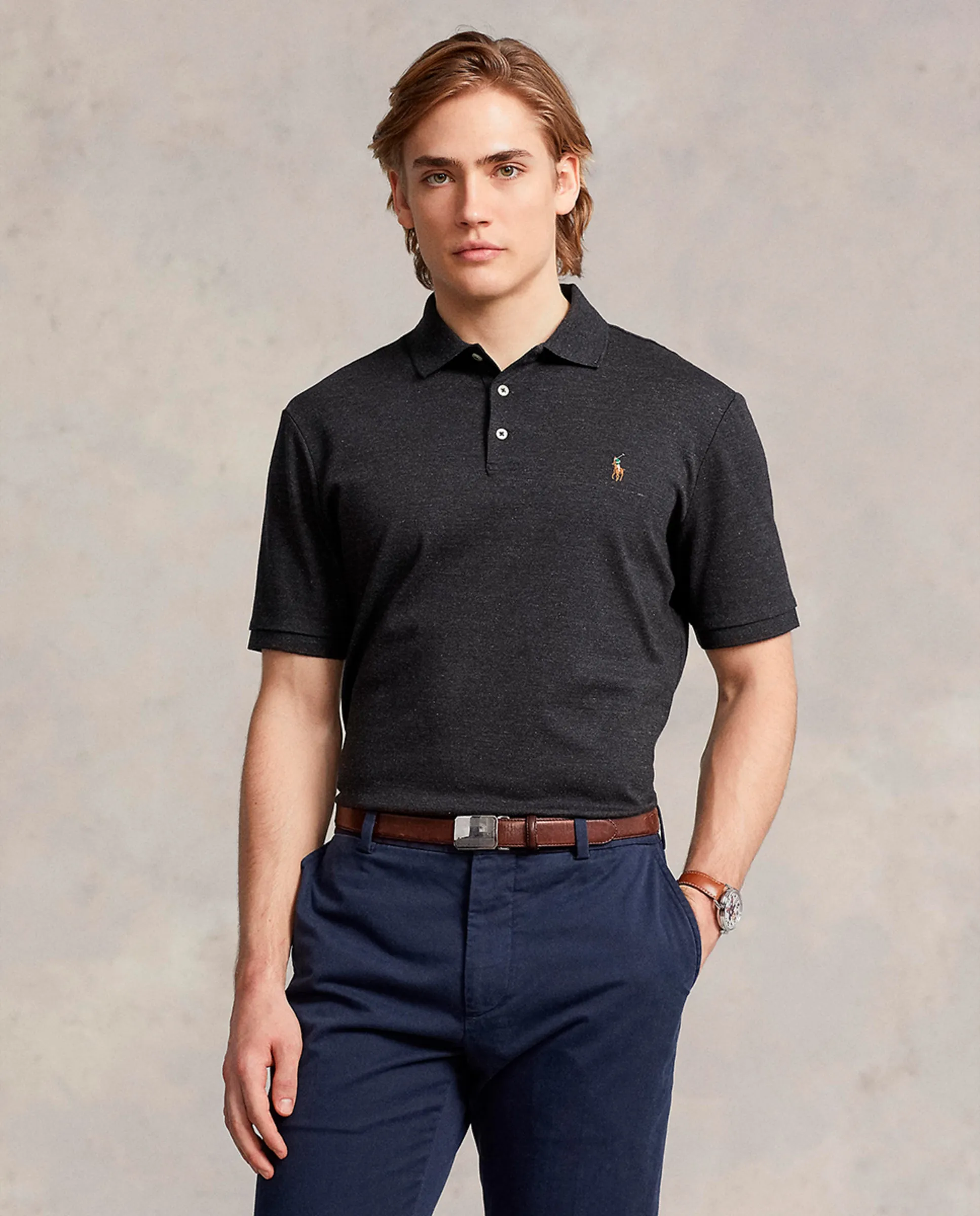 

Мужское поло Custom Slim Fit из мягкого хлопка Polo Ralph Lauren, черный