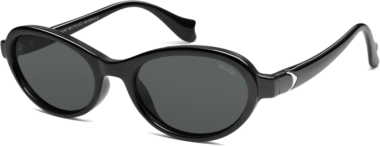 

Солнцезащитные очки SOJOS Ocean Collection Polarized Retro Oval Small для женщин, оправа из переработанного пластика, экологичные, защита от УФ-излучения UV400, модель Echo, Black/Grey