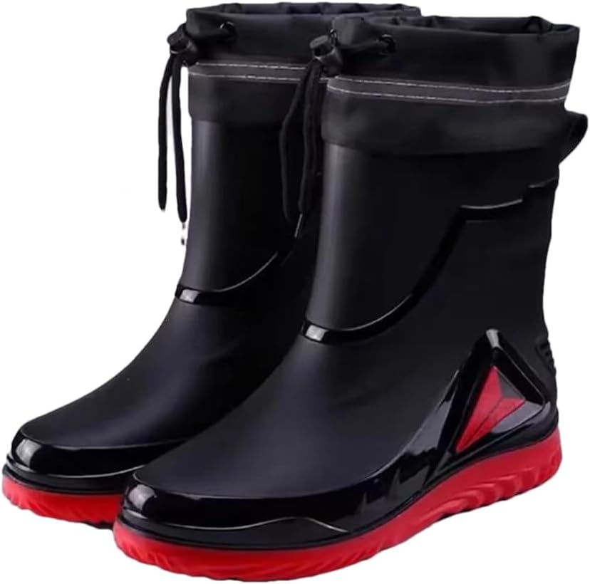 

Мужские водонепроницаемые резиновые сапоги Wjnvfioo с завязками, нескользящие, на плоской подошве, модные сапоги для дождливой погоды, 40 Fleece-lined style2
