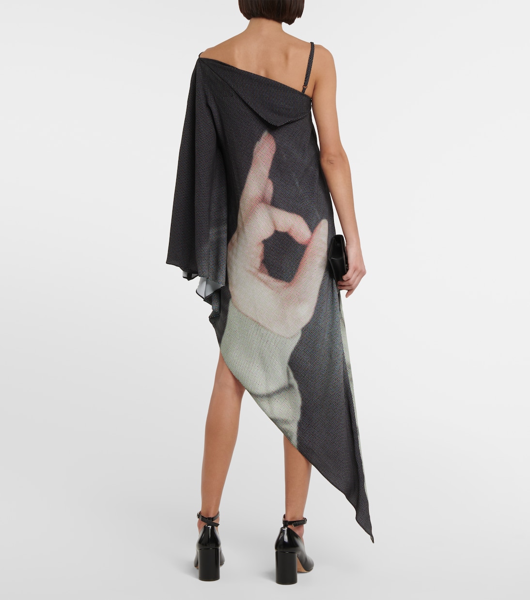 Платье миди на одно плечо с принтом MM6 Maison Margiela, черный — фото 3