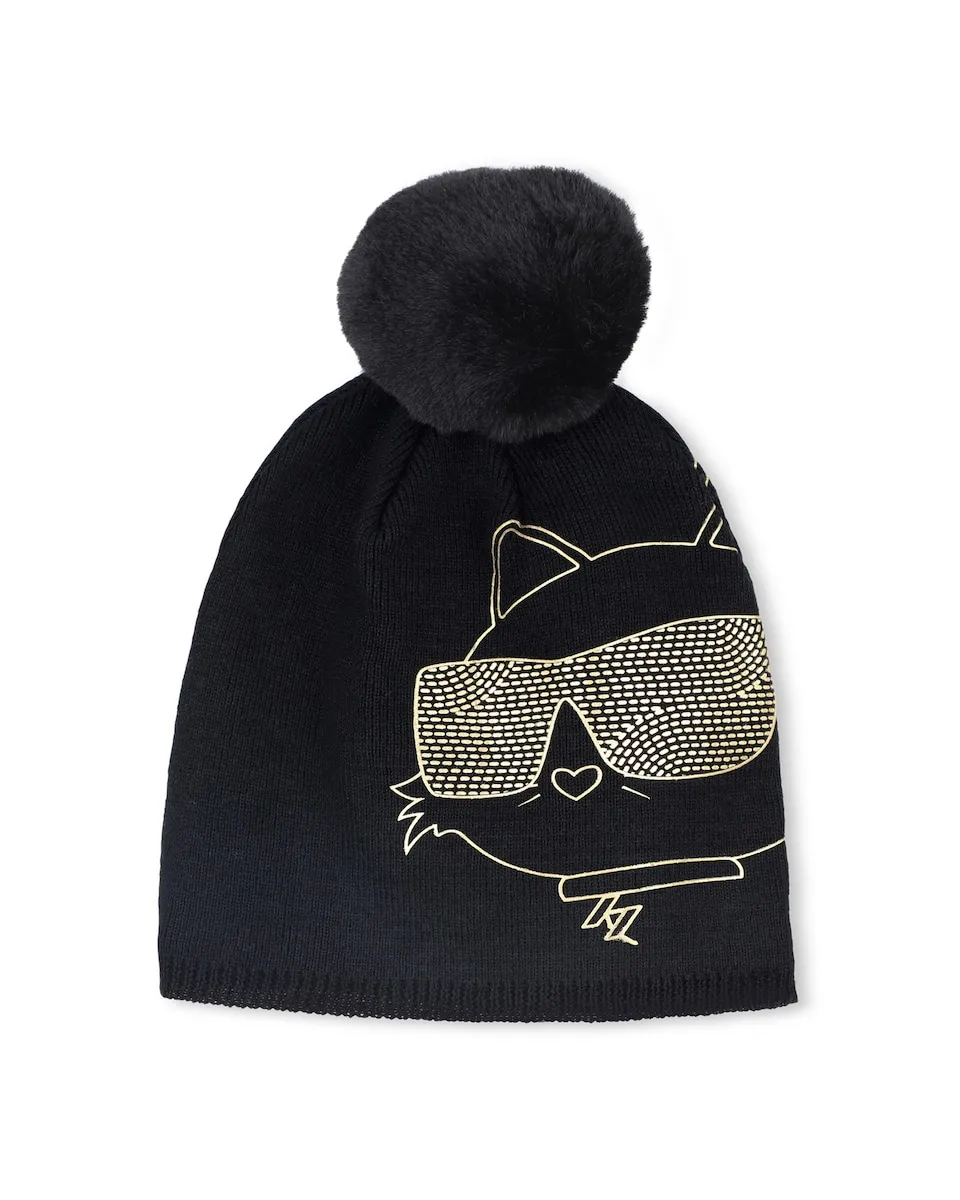 

Черная шапочка для девочки из полиэстера Karl Lagerfeld Kids