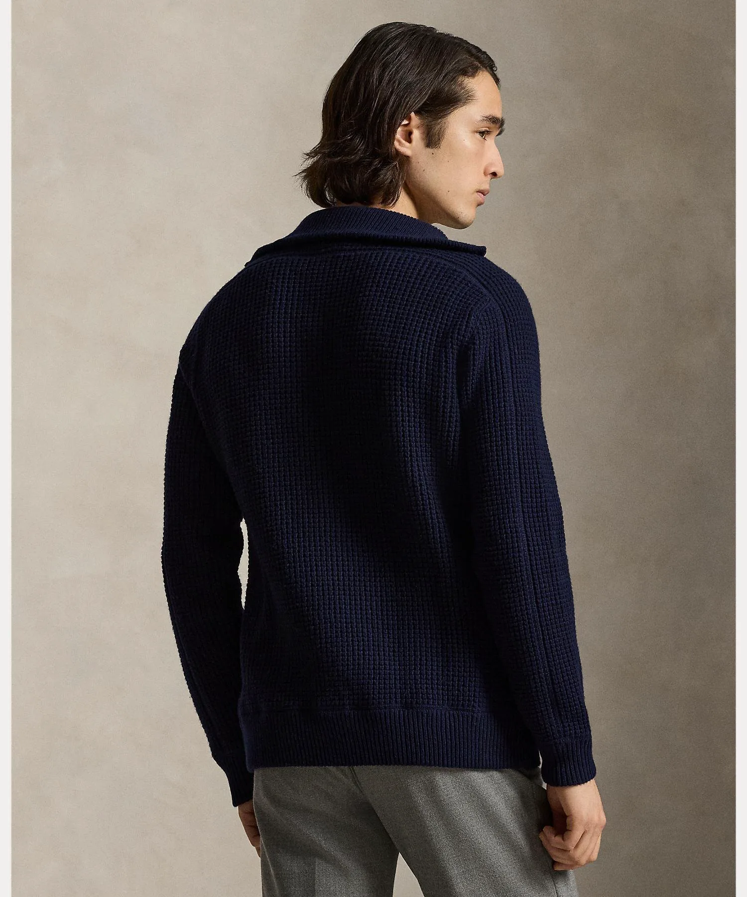 Вафельный свитер из шерсти и хлопка на молнии Polo Ralph Lauren, 400 Blue — фото 4