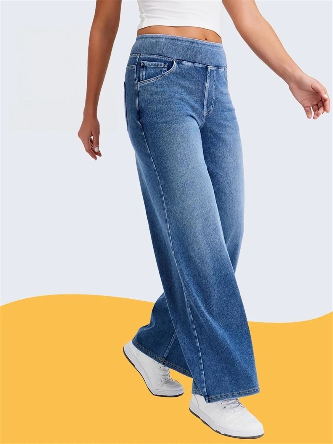 Брюки-джоггеры женские baggy sweatpant jeans wide leg с высокой талией — фото 3