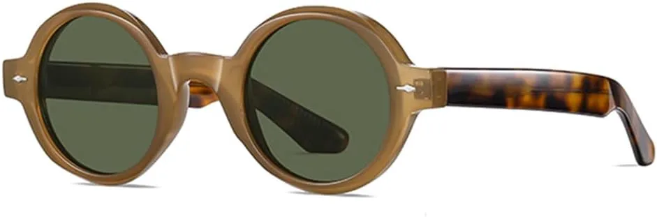 

Ретро круглые панк-солнцезащитные очки для мужчин с поляризацией, прозрачные очки для женщин с заклепками, солнцезащитные очки UV400 HDUBFY, Tea Dark Green