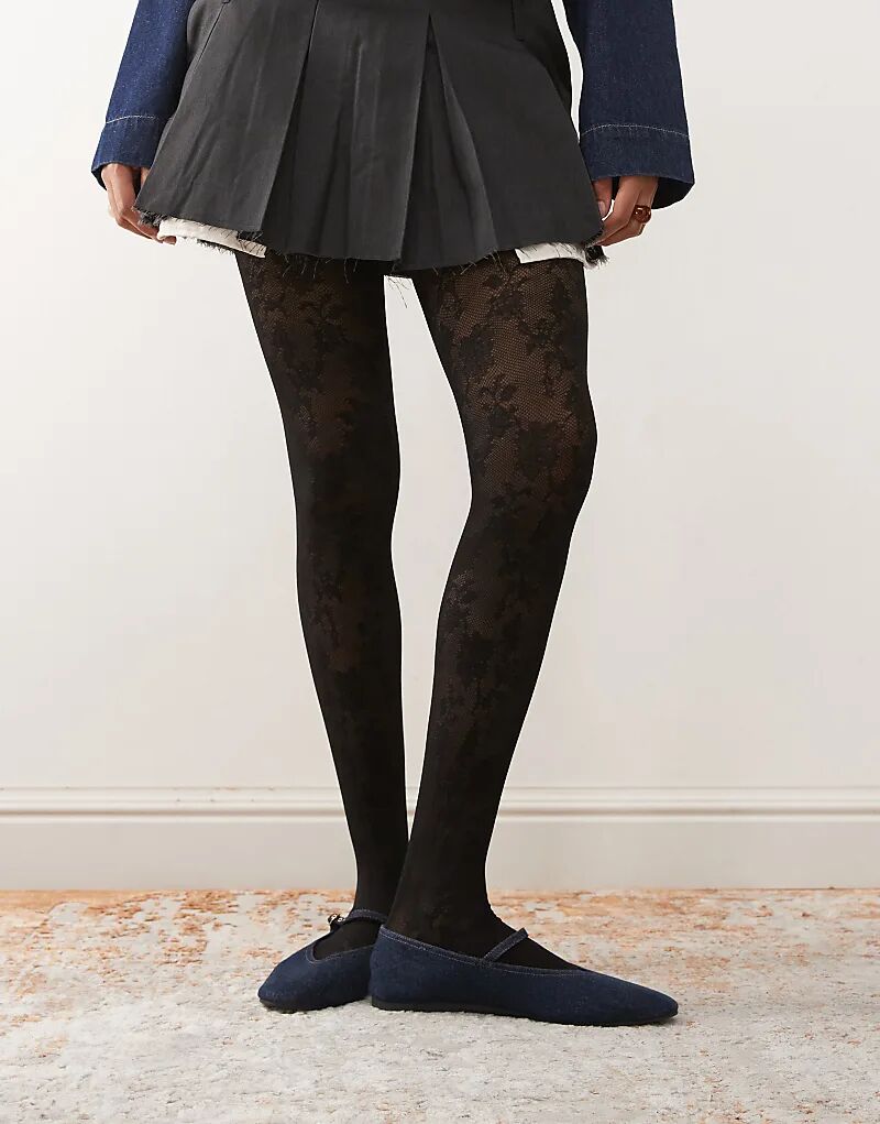 

Колготки Monki с цветочным кружевом черного цвета
