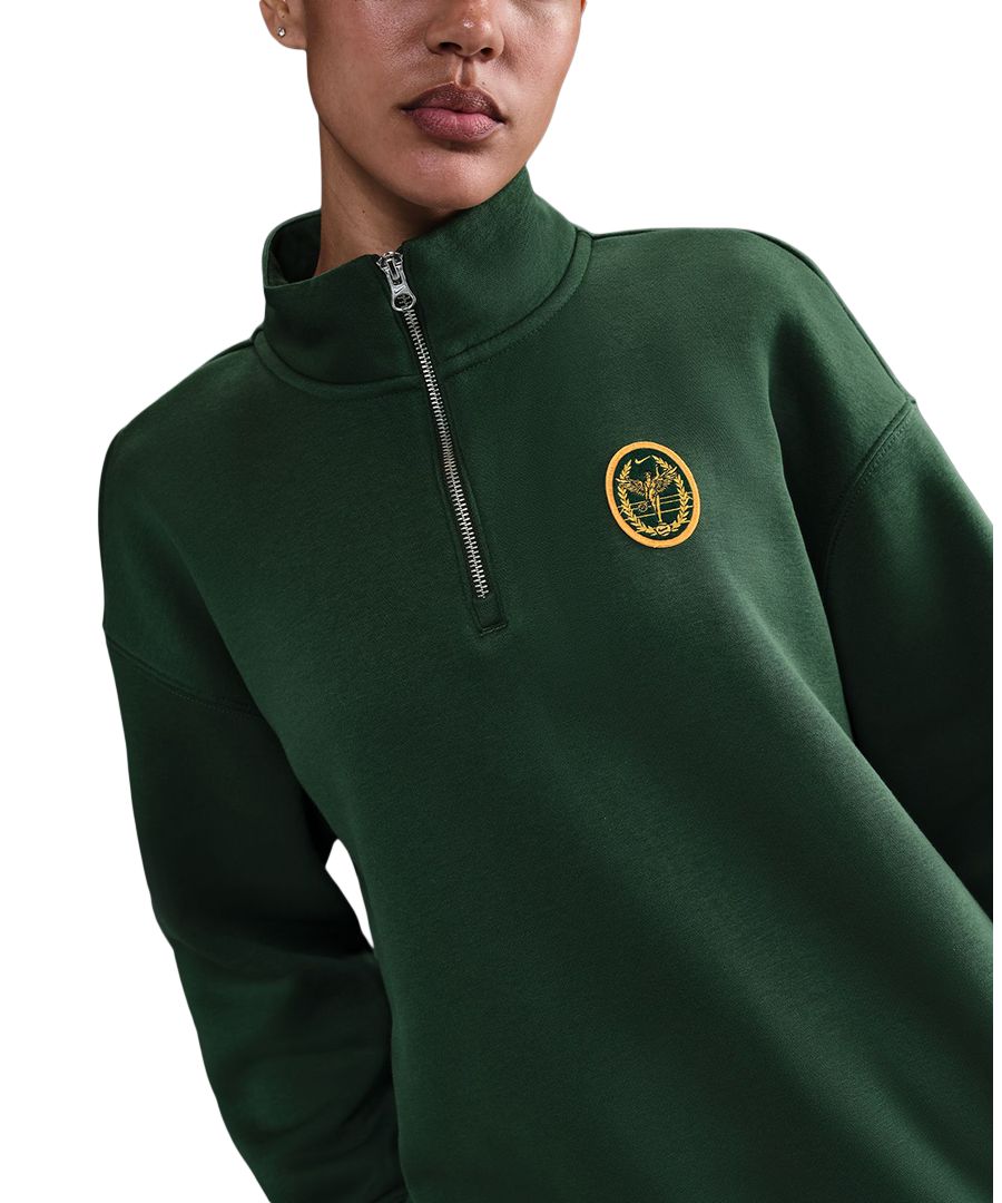 Женская толстовка Sportswear Phoenix Fleece Oversized с застежкой-молнией на четверть длины Nike, Fir/lt Orewood Brn/laser Orange — фото 3