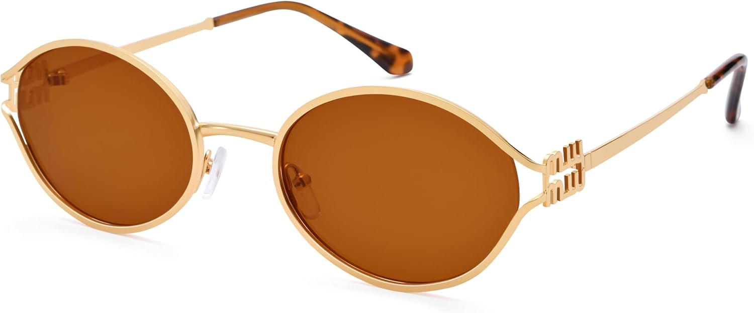 

Солнцезащитные очки Bouryo Retro Oval для женщин и мужчин - классические модные маленькие круглые солнцезащитные очки с золотистым металлическим покрытием, A2 Gold/Brown