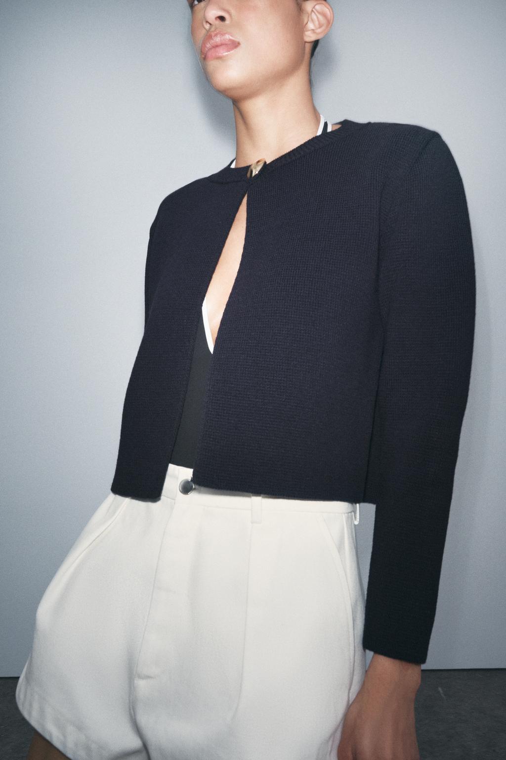 

Вязаный кардиган с золотистыми пуговицами ZARA, темно-синий