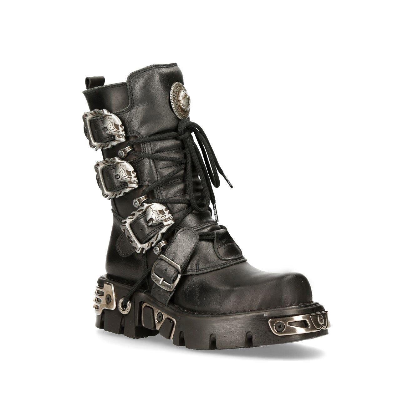 Готические кожаные ботинки New Rock до середины икры-391-S1, черный