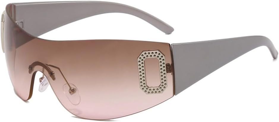 

Солнцезащитные очки без оправы для женщин и мужчин, цельные солнцезащитные очки, модные роскошные солнцезащитные очки в стиле стимпанк, защита от ультрафиолета UV400 TKKTLLT, Silver Tea Pink