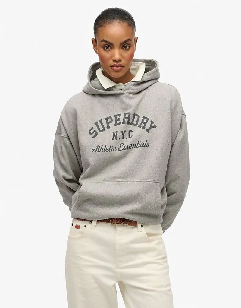 

Свободная толстовка с капюшоном Superdry Athletic Essentials в спортивном сером меланжевом цвете