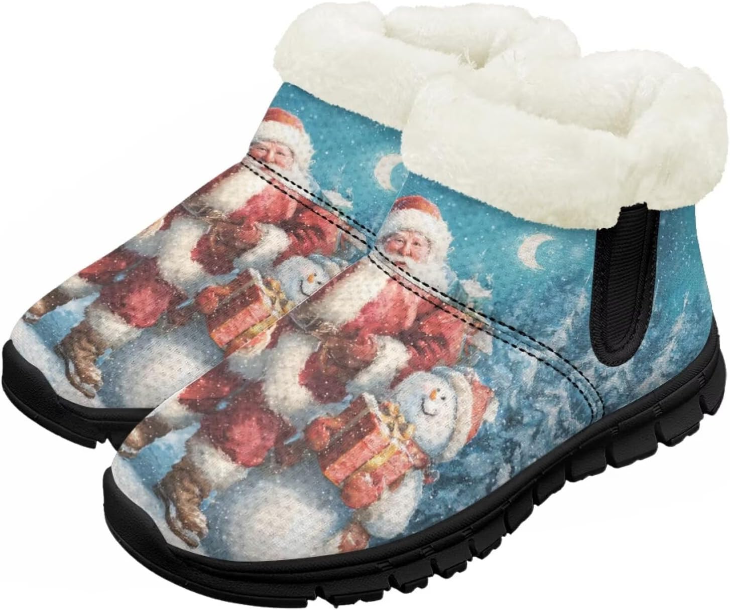 

Большие и маленькие детские зимние сапоги с меховой подкладкой для девочек, пушистые сапоги, нескользящие уютные зимние ботинки для улицы Pointodoor, Santa Claus Snowman Retro