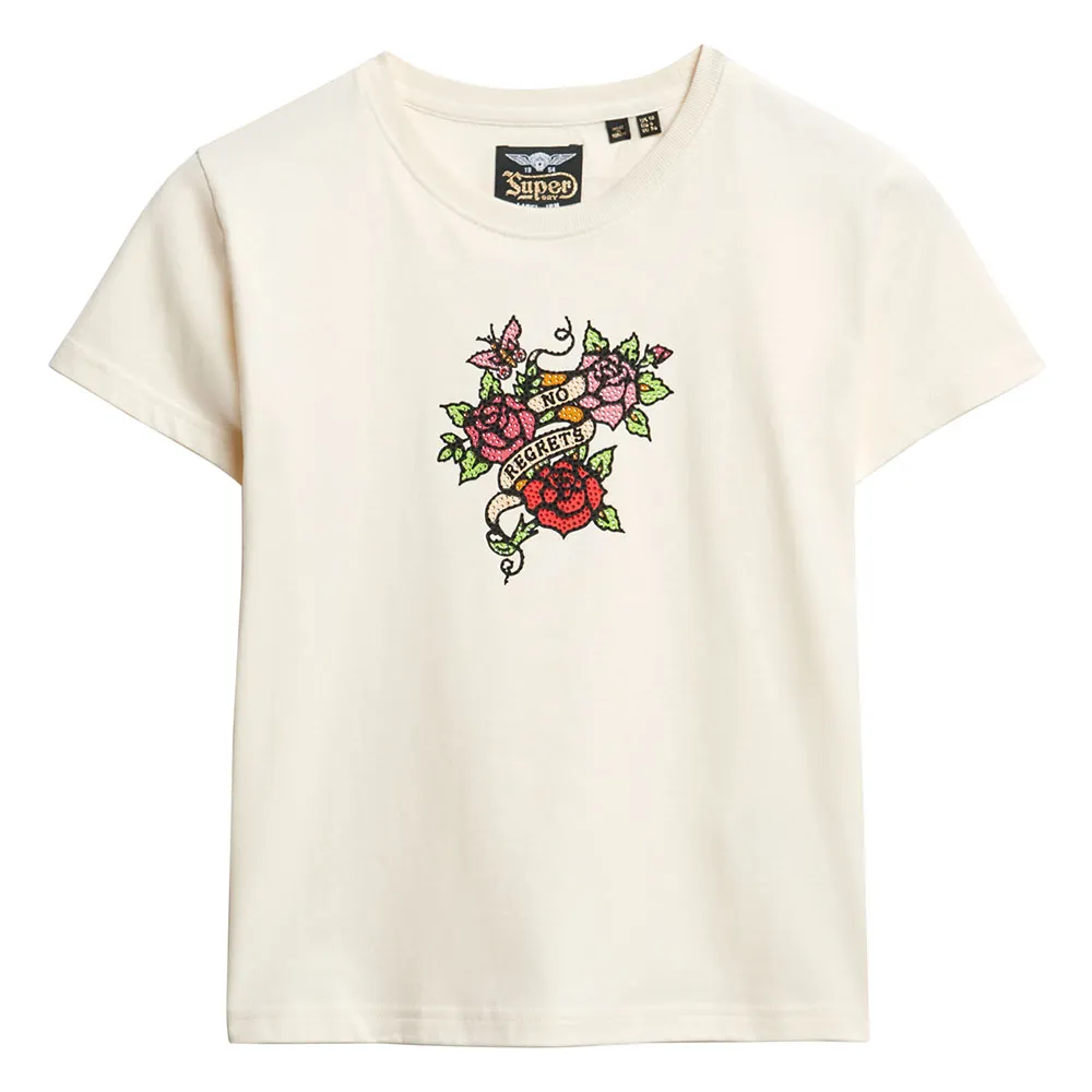 

Футболка с коротким рукавом Superdry Small Tattoo Rhinest Fittd, бежевый