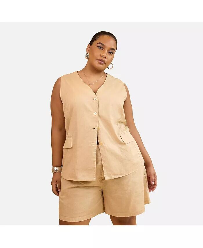 

Льняной жилет на пуговицах больших размеров Siobhan Rebdolls, бежевый