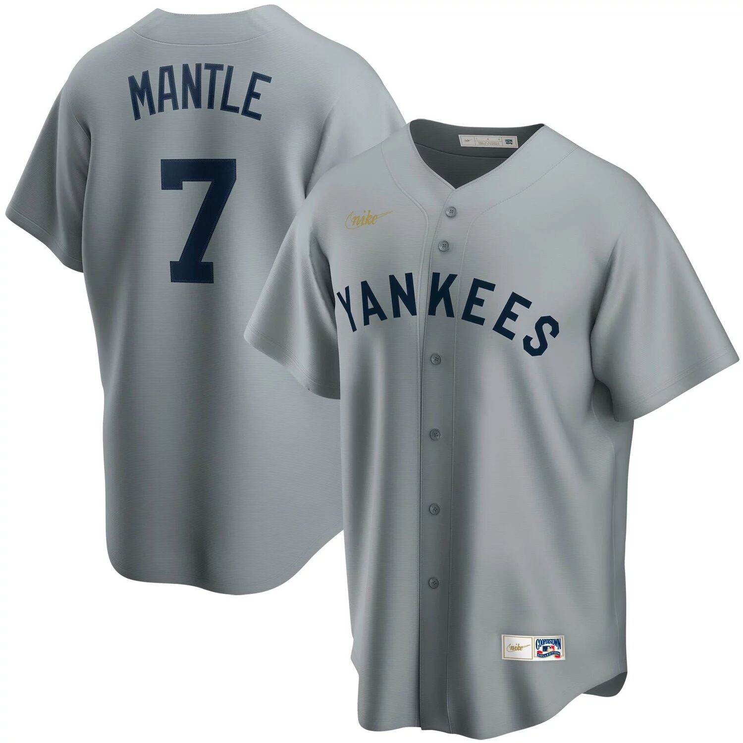 

Мужская футболка Nike Mickey Mantle Grey New York Yankees Road Cooperstown Collection Player