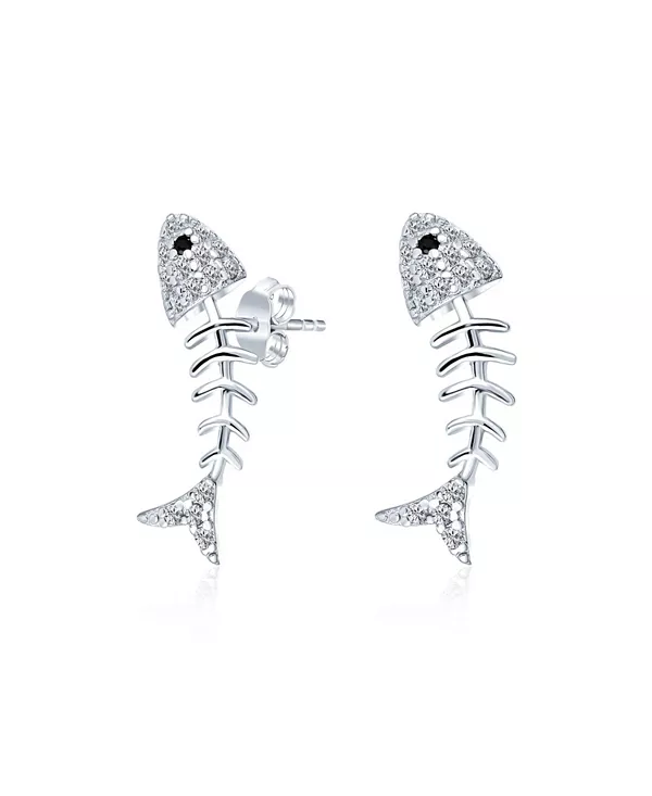 

Серьги-Гвоздики с фианитами в морском стиле, дизайн «рыбья кость», из стерлингового серебра Bling Jewelry, grey