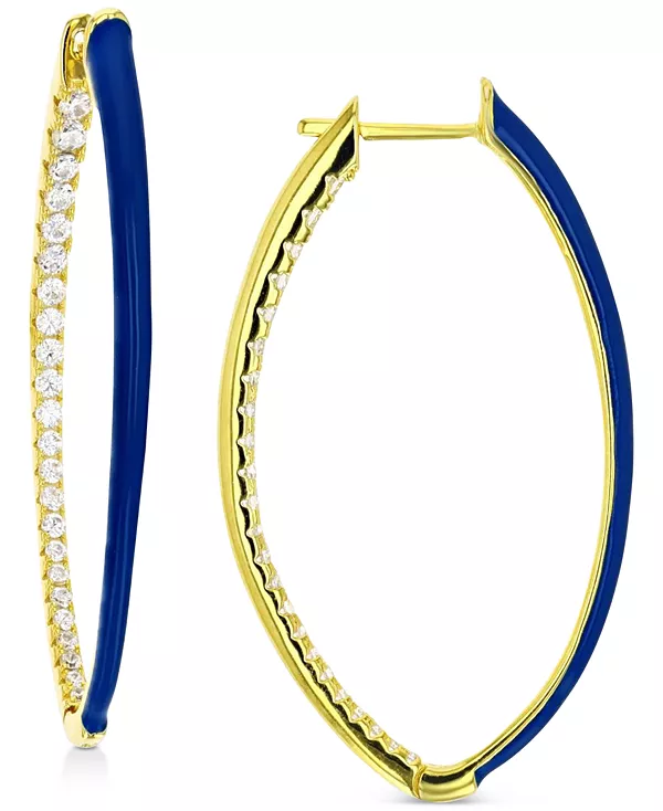 

Овальные серьги-кольца с кубическим цирконием и эмалью внутри и снаружи Macy'S, blue/gold